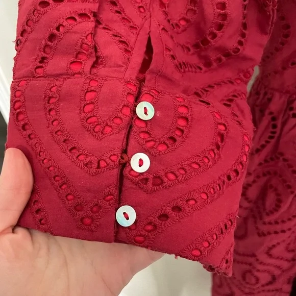 Roolee Burgundy Eyelet 3/4 Sleeve Dress - Picture 6 of 10